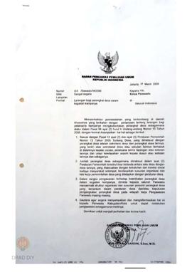 Surat dari Bawaslu untuk Ketua  Panwaslu Provinsi DIY perihal larangan kampanye bagi perangkat de...