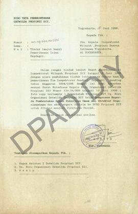 Surat dari Kepala Biro Tata Pemerintahan Setwilda Propinsi DIY,        Drs. Sutito, kepada Kepala...