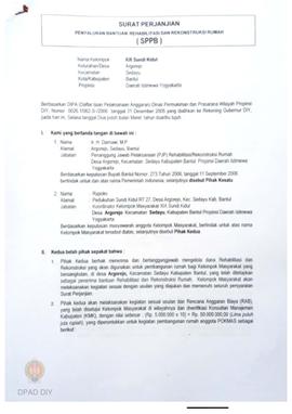 Surat Perjanjian Penyaluran Bantuan Rehabilitasi dan Rekonstruksi Rumah (SPPB) Rusak Berat, Nama ...