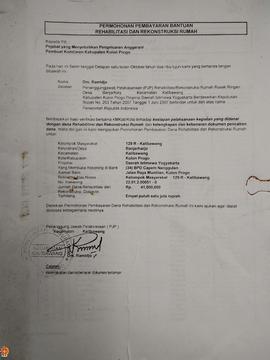 Berkas Penerimaan dana Rehabilitasi dan Rekonstruksi dalam rangka BLM (Bantuan Langsung Masyaraka...
