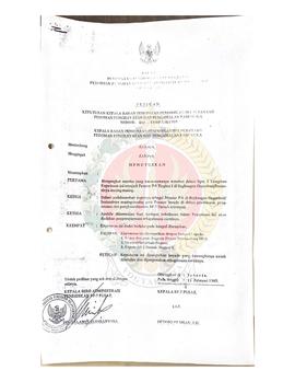 Petikan Surat Keputusan Kepala BP-7 Pusat Nomor KEP-18/BP-7/II/1989 tentang pengangkatan menjadi ...