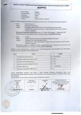 Berita Acara Penarikan/Penggunaan Dana Rehabilitasi/Rekonstruksi Rumah (BAPPD) Rusak Berat, Nama ...