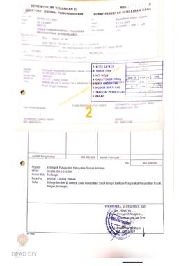 Surat Perintah Pencairan Dana kepada Kelompok Masyarakat Kabupaten Sleman untuk Belanja Lain-lain...