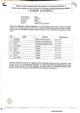 Berita Acara Pembentukan Kelompok dan Pengurus POKMAS & Penetapan prioritas usulan kegiatan R...