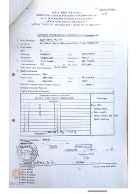 Laporan dari Balai Pengawasan dan Sertifikasi Benih II tentang hasil pemeriksaan lapangan fase pe...