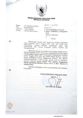 Surat dari Bawaslu RI kepada Ketua Panwaslu Provinsi, Kabupaten perihal permohonan agar menyampai...