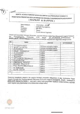 Berita Acara Pembentukan Kelompok dan Pengurus Pokmas dan Penetapan Prioritas Usulan Kegiatan Reh...