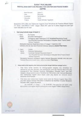 Surat Perjanjian Penyaluran Bantuan Rehabilitasi dan Rekonstruksi Rumah (SPPB), Nama Kelompok Des...