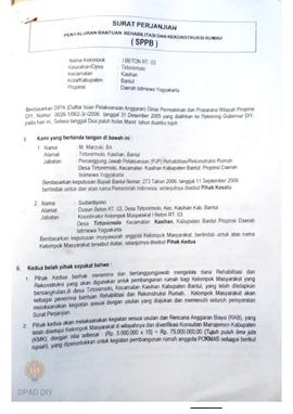 Surat Perjanjian Penyaluran Bantuan Rehabilitasi dan Rekonstruksi Rumah (SPPB), Nama Kelompok I B...