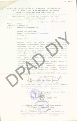 Surat dari Gereja-gereja dan lembaga keormasan kristiani Kalteng kepada Presiden RI tentang perny...