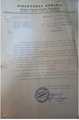 Surat Kepala Direktorat Agraria Provinsi DIY kepada Sri Paduka Wakil Gubenur tentang permohonan t...