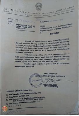 Surat dari Gubernur DIY kepada DPU Prop. DIY tentang pemeliharaan rumah di Jln. Kenari No. 44 Yog...