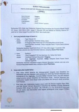 Surat Perjanjian Penyaluran Bantuan Rehabilitasi dan Rekonstruksi Rumah (SPPB) Rusak Berat, Nama ...