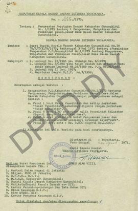 Surat Keputusan Kepala Daerah DIY No. 322/1972 tanggal 20 Agustus 1973 tentang pengesahan Peratur...