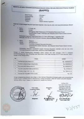 Berita Acara Penarikan/Penggunaan Dana Rehabilitasi/Rekonstruksi Rumah (BAPPD) Rusak Berat, Nama ...