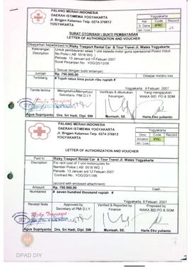 Bukti pembayaran Code IFRC Record 25, 22, 24, 23, 42, 49, 97, 71, 10, 73, 37, untuk sewa motor, g...