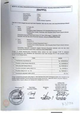 Berita Acara Penarikan/Penggunaan Dana Rehabilitasi/Rekonstruksi Rumah (BAPPD) Rusak Berat, Nama ...