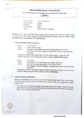Amandemen Surat Perjanjian Penyaluran Bantuan Rehabilitasi dan Rekonstruksi Rumah (SPPB), Nama Ke...