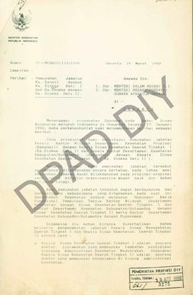 Surat dari Menteri Kesehatan RI, Dr. Adhyatma, tanggal 19 Maret 1990 kepada Menteri Dalam Negeri ...