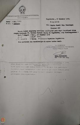 Surat dari Sekretaris Wilayah Daerah Daerah Istimewa Yogyakarta kepada Kepala Kantor Wilayah Depa...