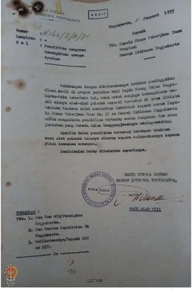 Surat Wakil Gubernur DIY, Paku Alam VIII kepada Kepala Dinas PU Provinsi DIY tentang penelitian b...