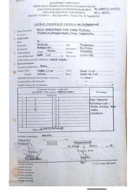 Laporan dari Balai Pengawasan dan Sertifikasi Benih II tentang hasil pemeriksaan lapangan ke I (p...