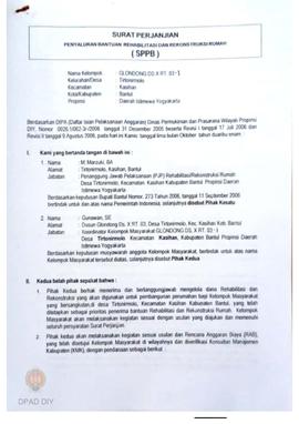 Surat Perjanjian Penyaluran Bantuan Rehabilitasi dan Rekonstruksi Rumah (SPPB), Nama Kelompok Glo...