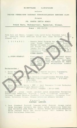 Surat Perjanjian Pemborongan (Kontrak) Nomor : 602.13/138, Tahun Anggaran 1992/1993 Proyek Perbai...