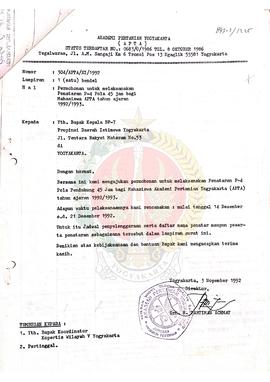 Surat dari Direktur Akademi Pertanian Yogyakarta (APTA) kepada Kepala BP-7 Provinsi Daerah Istime...