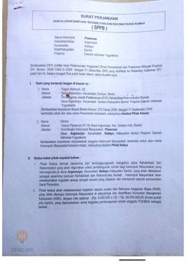 Surat Perjanjian Penyaluran Bantuan Rehabilitasi dan Rekonstruksi Rumah (SPPB) Rusak Berat, Nama ...