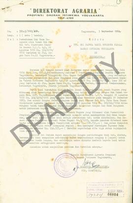 Surat Direktorat Agraria Propinsi DIY kepada Wakil Gubernur DIY tanggal 26 Agustus 1976  No.  364...