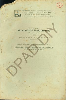 Surat dari Dir. Tata Bangunan Dirjen Cipta Karya Jakarta tentang terjemahan Monumenten Ordonnanti...