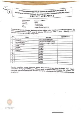 Berita Acara Pembentukan Kelompok dan Pengurus Kelompok Masyarakat dan Penetapan Prioritas Usulan...