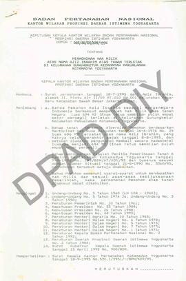 Surat Keputusan Kepala   Kantor wilayah BPN Provinsiinsi DIY                    No: 028/SK/HM/BPN...
