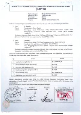 Berita Acara Penarikan/Penggunaan Dana Rehabilitasi/Rekonstruksi Rumah (BAPPD) Rusak Sedang, Nama...