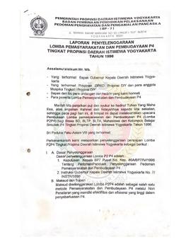 Laporan penyelenggaraan Lomba P2P4 Tingkat Provinsi Daerah Istimewa Yogyakarta Tahun 1996.
