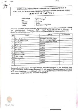 Berita Acara Pembentukan Kelompok dan Pengurus Pokmas dan Penetapan Prioritas Usulan Kegiatan Reh...