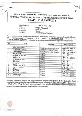 Berita Acara Pembentukan Kelompok dan Pengurus Pokmas dan Penetapan Prioritas Usulan Kegiatan Reh...