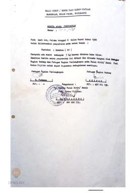 Berita Acara penyusutan benih padi varitas Dodokan (SS) Nomor 52121/1598 dari Balai Bibit/Benih p...