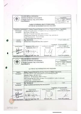 Surat otorisasi/bukti pembayaran sewa 1 unit sepeda motor guna operasional Tim Fisioterapi period...