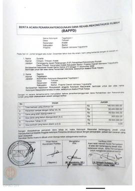 Berita Acara Penarikan/Penggunaan Dana Rehabilitasi/Rekonstruksi Rumah (BAPPD) Rusak Berat, Nama ...