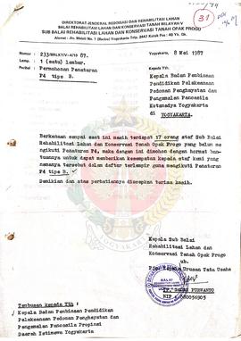 Surat dari Kepala Sub Balai Rehabilitasi Lahan dan Konservasi Tanah Opak Progo kepada BP-7 Daerah...