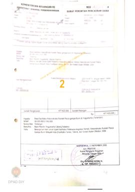 Surat Perintah Pencairan Dana kepada para Fasilitator Rekonstruksi Rumah Pasca Gempa Bumi di Yogy...
