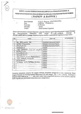 Berita Acara Pembentukan Kelompok dan Pengurus Pokmas dan Penetapan Prioritas Usulan Kegiatan Reh...