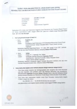 Surat Perjanjian Penyaluran Bantuan Rehabilitasi dan Rekonstruksi Rumah (SPPB) Rusak Berat, Nama ...