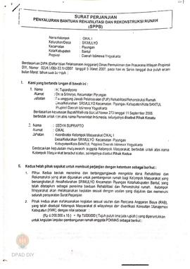 Surat Perjanjian Penyaluran Bantuan Rehabilitasi dan Rekonstruksi Rumah (SPPB) Rusak Berat, Nama ...
