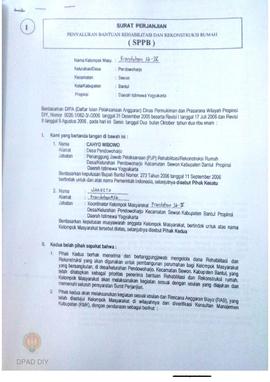 Surat Perjanjian Penyaluran Bantuan Rehabilitasi dan Rekonstruksi Rumah (SPPB),  Nama Kelompok Kr...