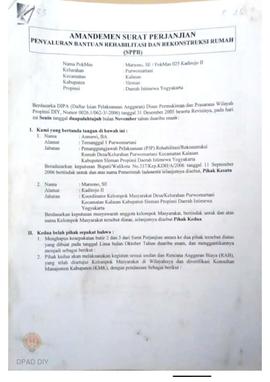 Amandemen Surat Perjanjian Penyaluran Bantuan Rehabilitasi dan Rekonstruksi Rumah (SPPB),  Nama K...