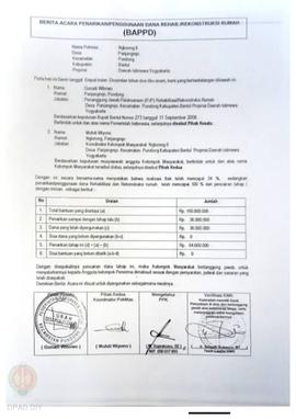 Berita Acara Penarikan/Penggunaan Dana Rehabilitasi/Rekonstruksi Rumah (BAPPD) Rusak Berat, Nama ...