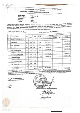 Laporan Kemajuan Pekerjaan Rehabilitasi dan Rekonstruksi rumah,  Nama Kelompok Masyarakat Banjard...